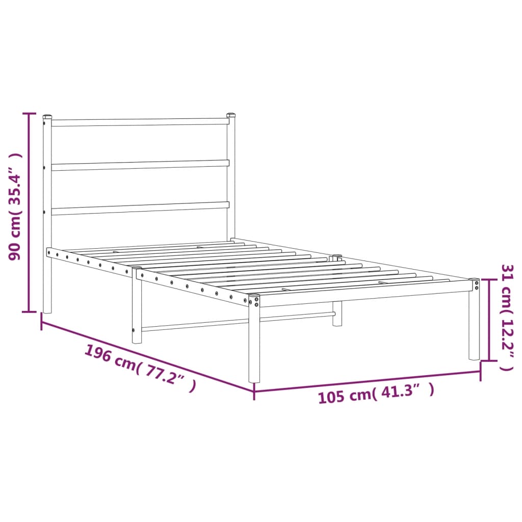 vidaXL sengeramme med sengegavl 100x190 cm metal sort