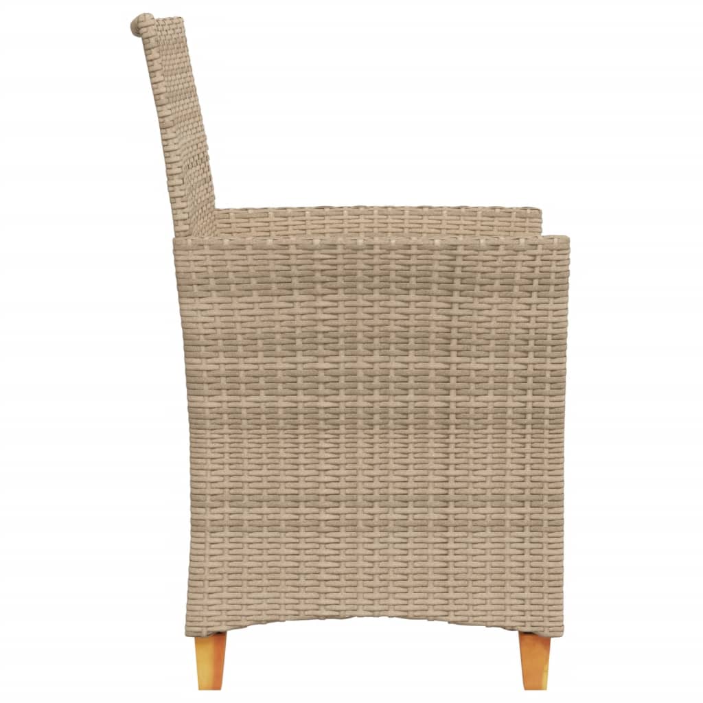 vidaXL havestole 2 stk. med hynder polyrattan og massivt træ beige