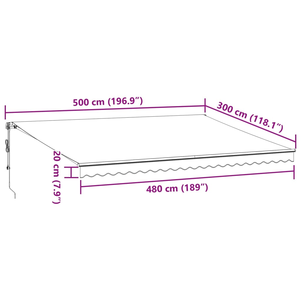 vidaXL markise m. LED 500x300 cm automatisk betjening antracitgrå hvid