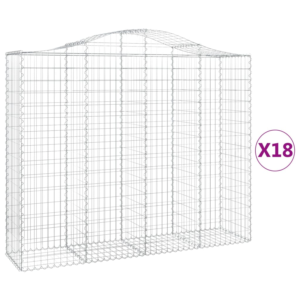 vidaXL buede gabionkurve 18 stk. 200x50x160/180 cm galvaniseret jern