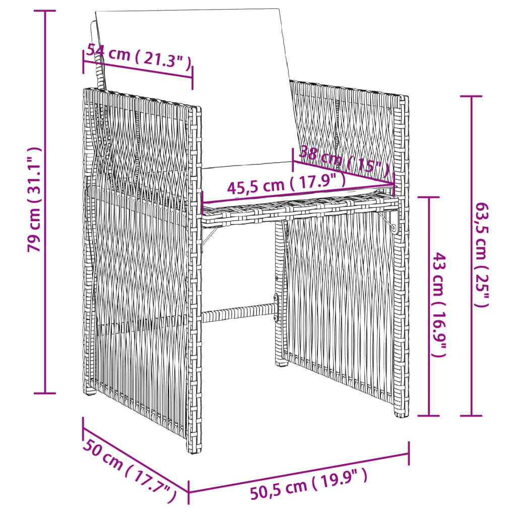 vidaXL havestole med hynder 4 stk. polyrattan sort