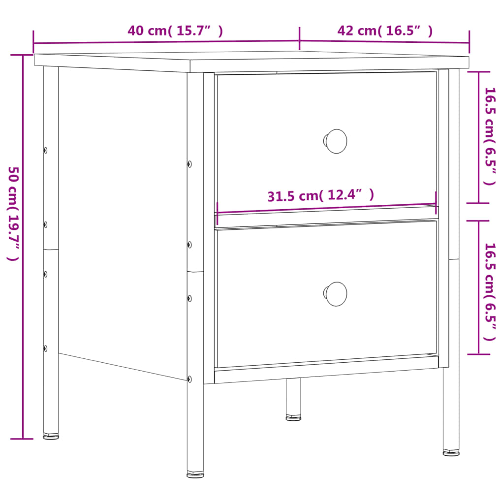 vidaXL sengeborde 2 stk. 40x42x50 cm konstrueret træ sonoma-eg