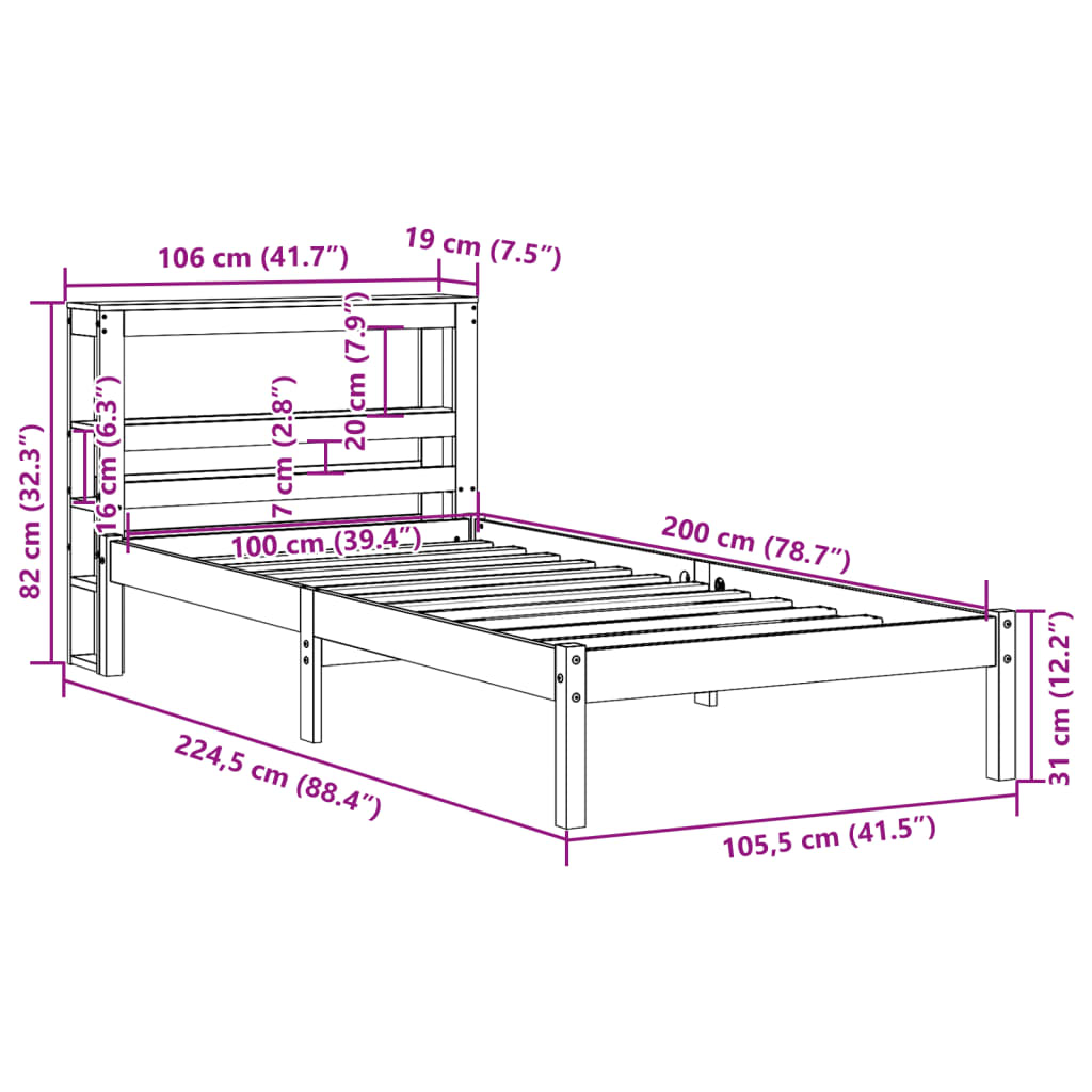 vidaXL sengeramme uden madras 100x200 cm massivt fyrretræ