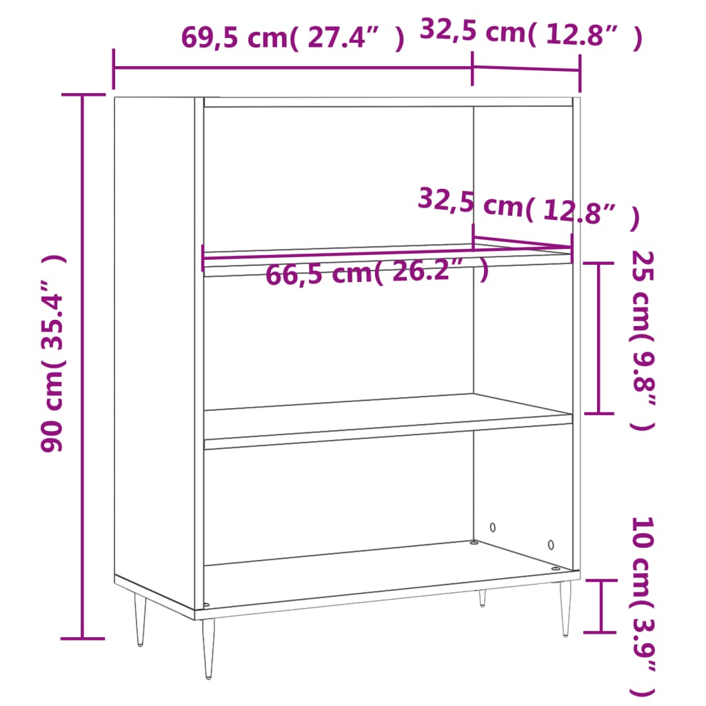 vidaXL skab 69,5x32,5x90 cm konstrueret træ hvid