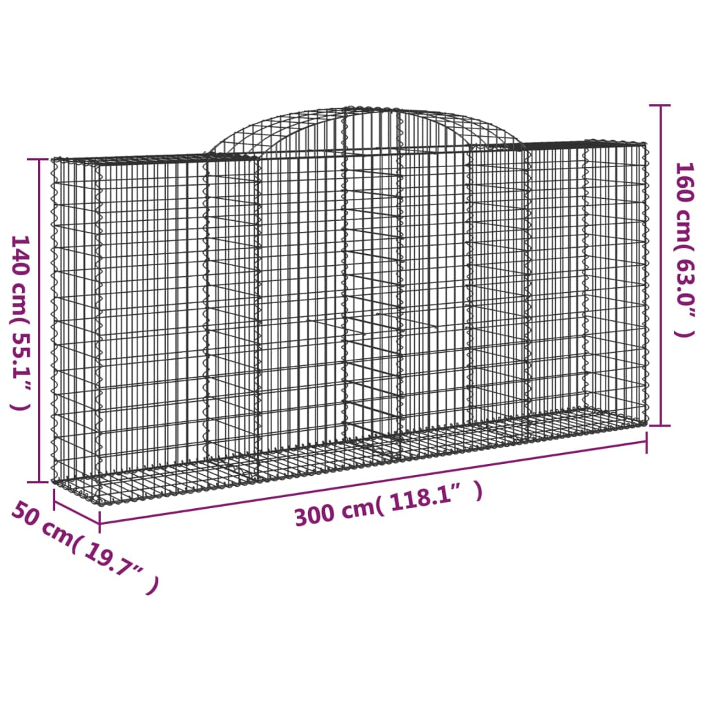 vidaXL buede gabionkurve 10 stk. 300x50x140/160 cm galvaniseret jern