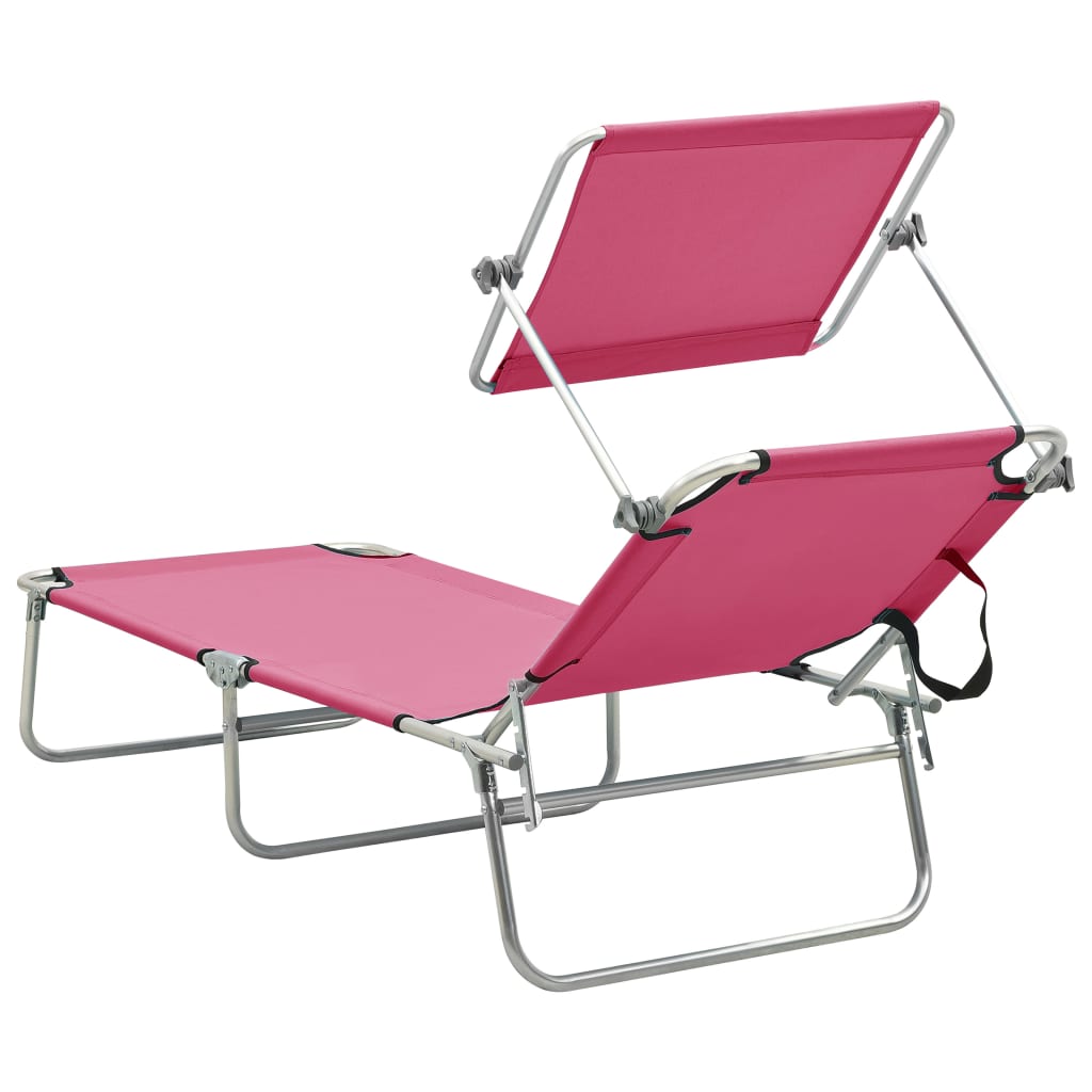 vidaXL foldbar liggestol med baldakin aluminium pink