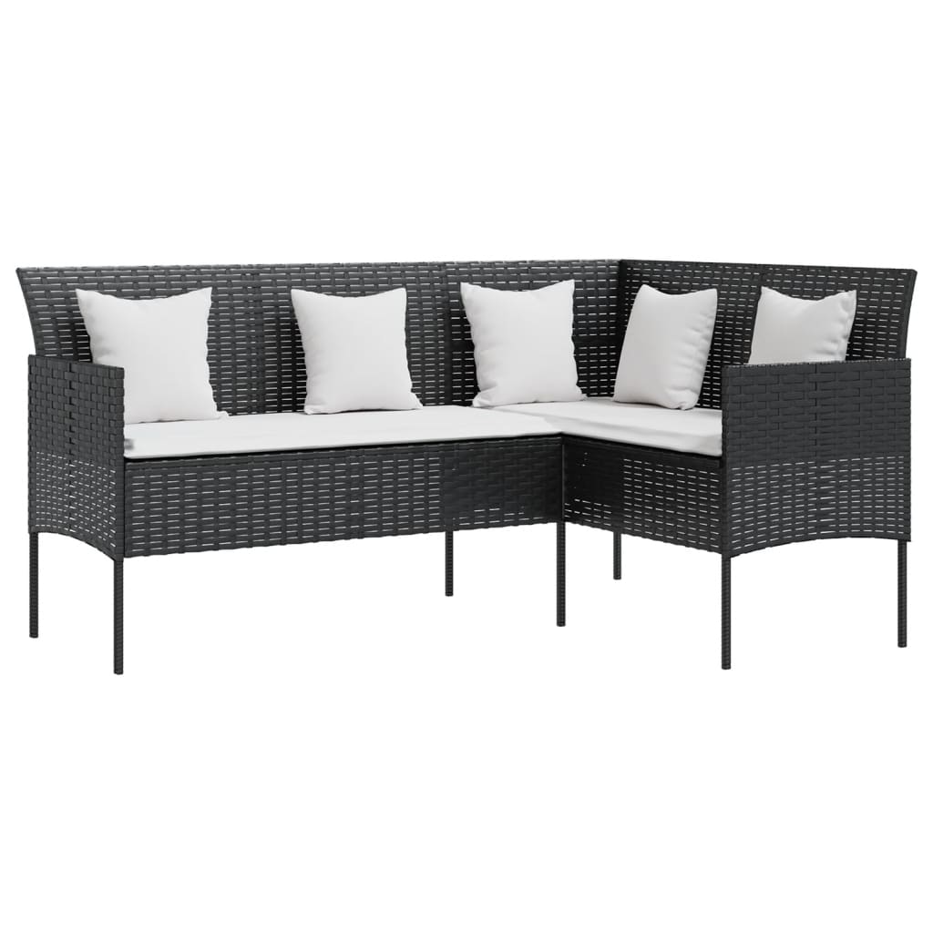 vidaXL L-formet sofa med hynder polyrattan sort