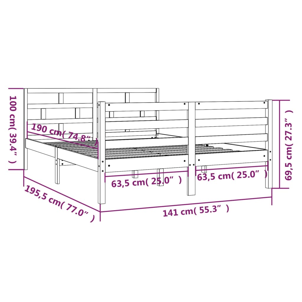 vidaXL sengeramme 135x190 cm dobbelt massivt træ hvid