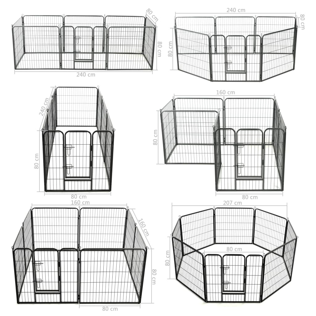 vidaXL løbegård til hunde 8 paneler stål 80 x 80 sort