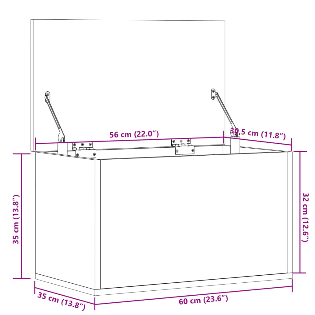 vidaXL opbevaringsboks 60x35x35 cm konstrueret træ røget egetræsfarve