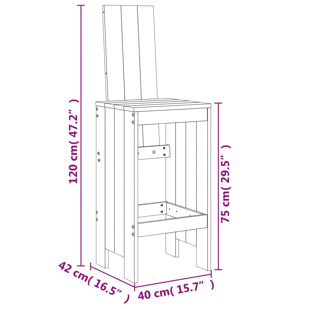 vidaXL barstole 2 stk. 40x42x120 cm massivt fyrretræ