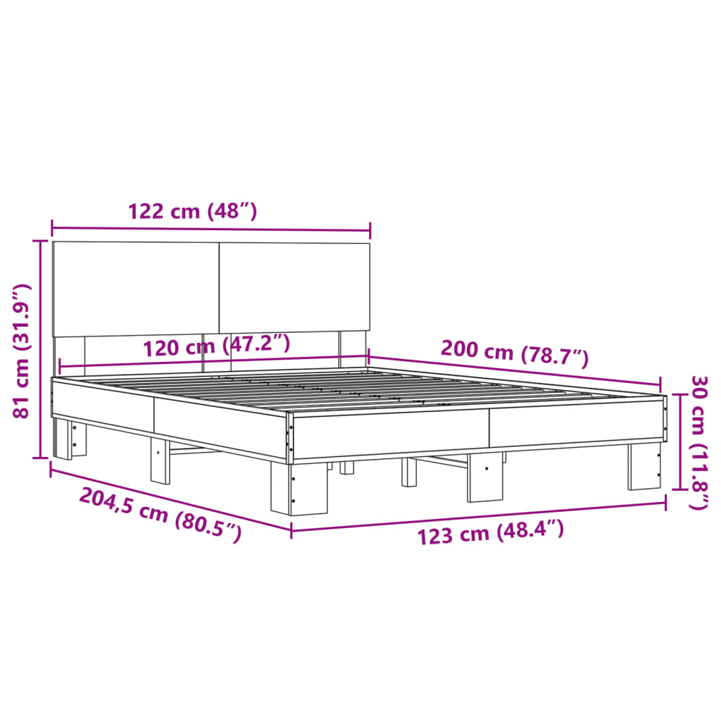 vidaXL sengestel 120x200 cm konstrueret træ og metal brun egetræ