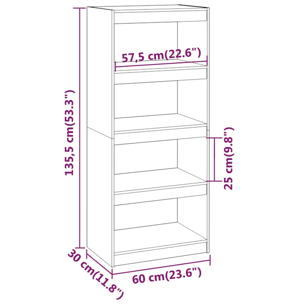 vidaXL bogreol/rumdeler 60x30x135,5 cm fyrretræ gyldenbrun