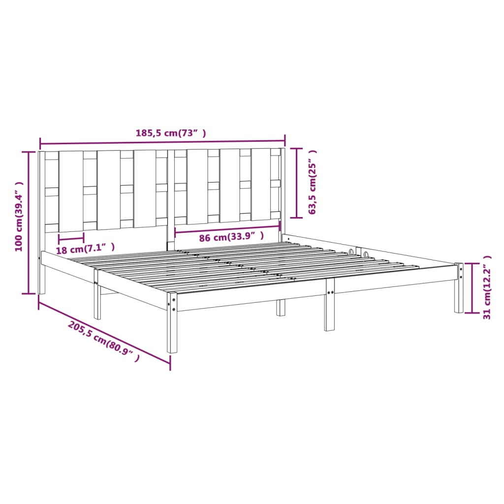 vidaXL sengestel 180x200 cm Super King massivt fyrretræ grå