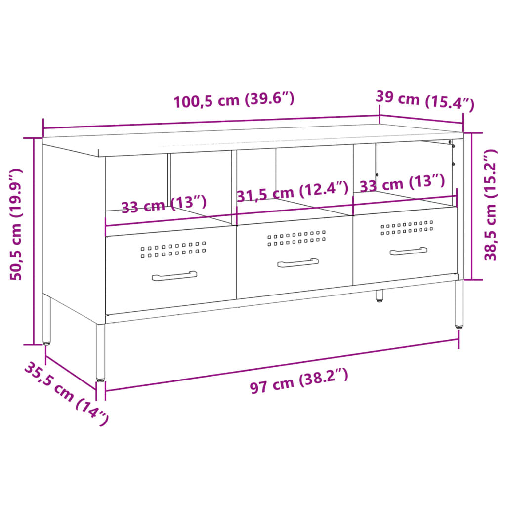 vidaXL tv-bord 100,5x39x50,5 cm koldvalset stål sennepsgul