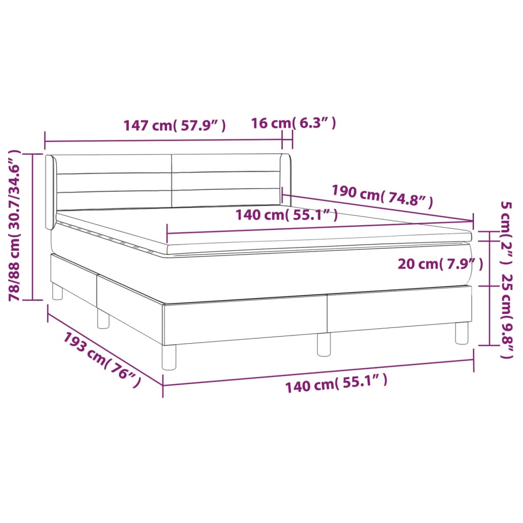 vidaXL kontinentalseng med madras 140x190 cm stof blå