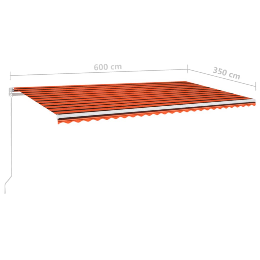 vidaXL markise m. LED-lys 600x350 cm manuel betjening orange og brun