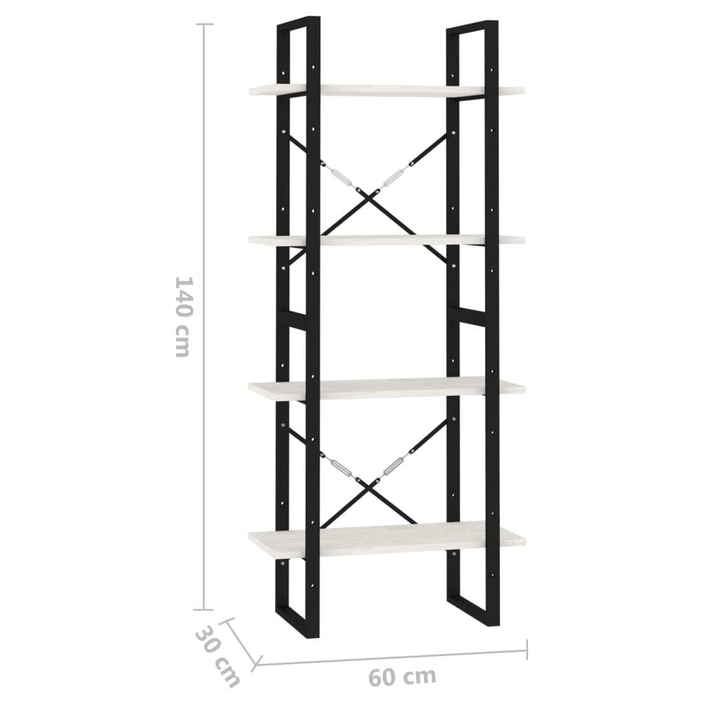 vidaXL bogreol med 4 hylder 60x30x140 cm massivt fyrretræ hvid