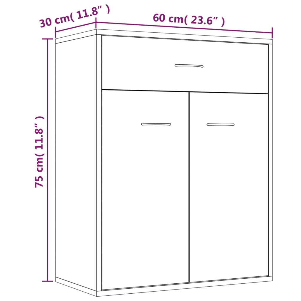 vidaXL skænk 60x30x75 cm konstrueret træ røget egetræsfarve