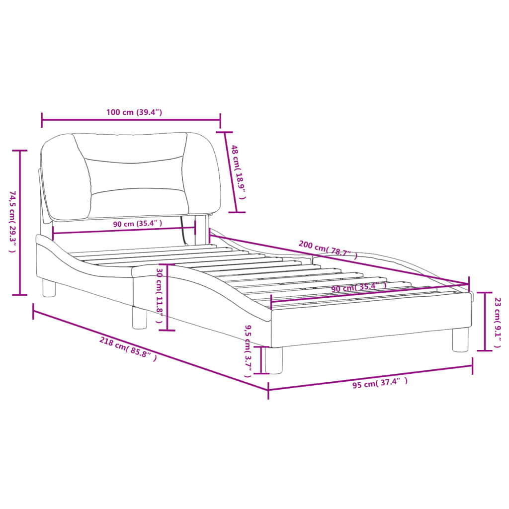 vidaXL sengeramme med LED-lys 90x200 cm stof cremefarvet