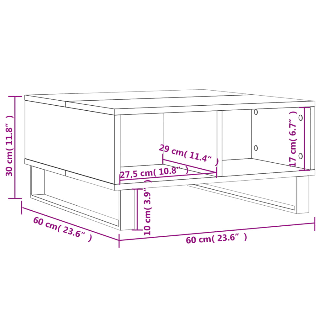 vidaXL sofabord 60x60x30 cm konstrueret træ hvid højglans