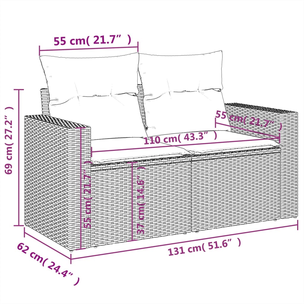 vidaXL havesofasæt 11 dele med hynder polyrattan beige