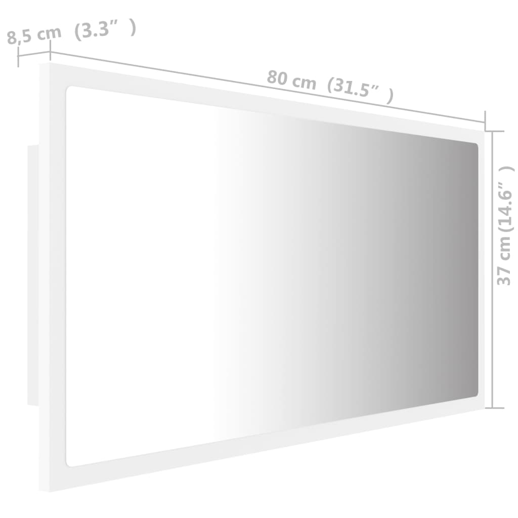 vidaXL badeværelsesspejl med LED-lys 80x8,5x37 cm akryl hvid