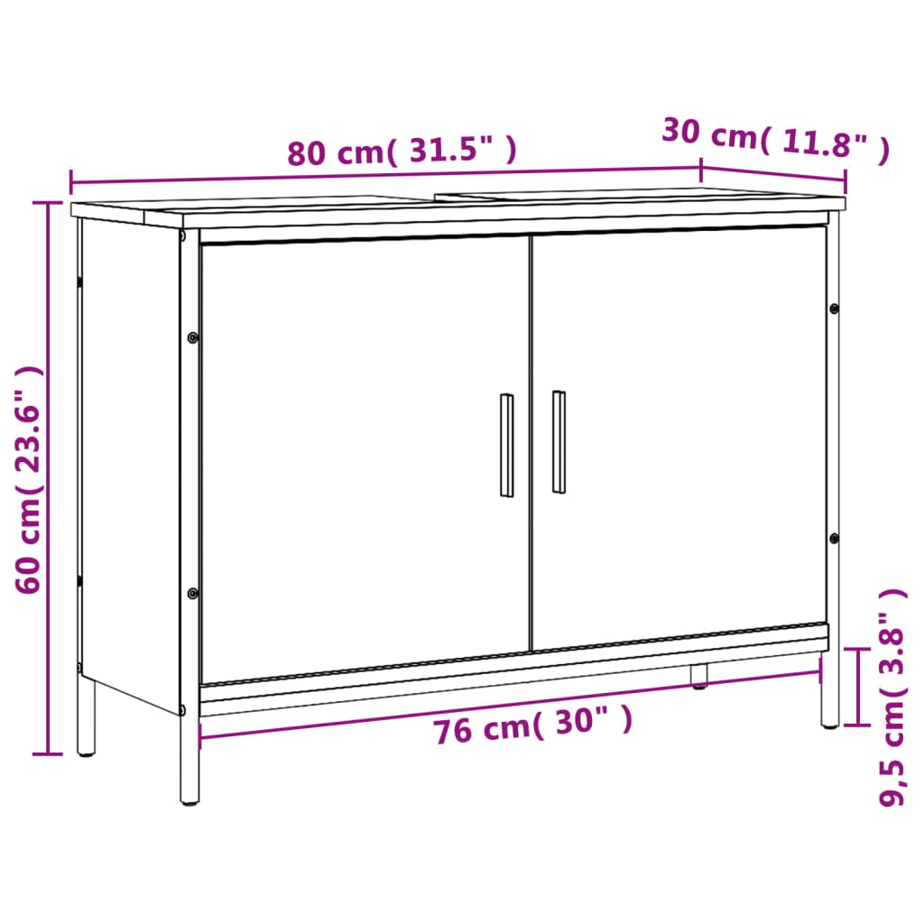 vidaXL underskab til vask 80x30x60 cm konstrueret træ grå sonoma-eg