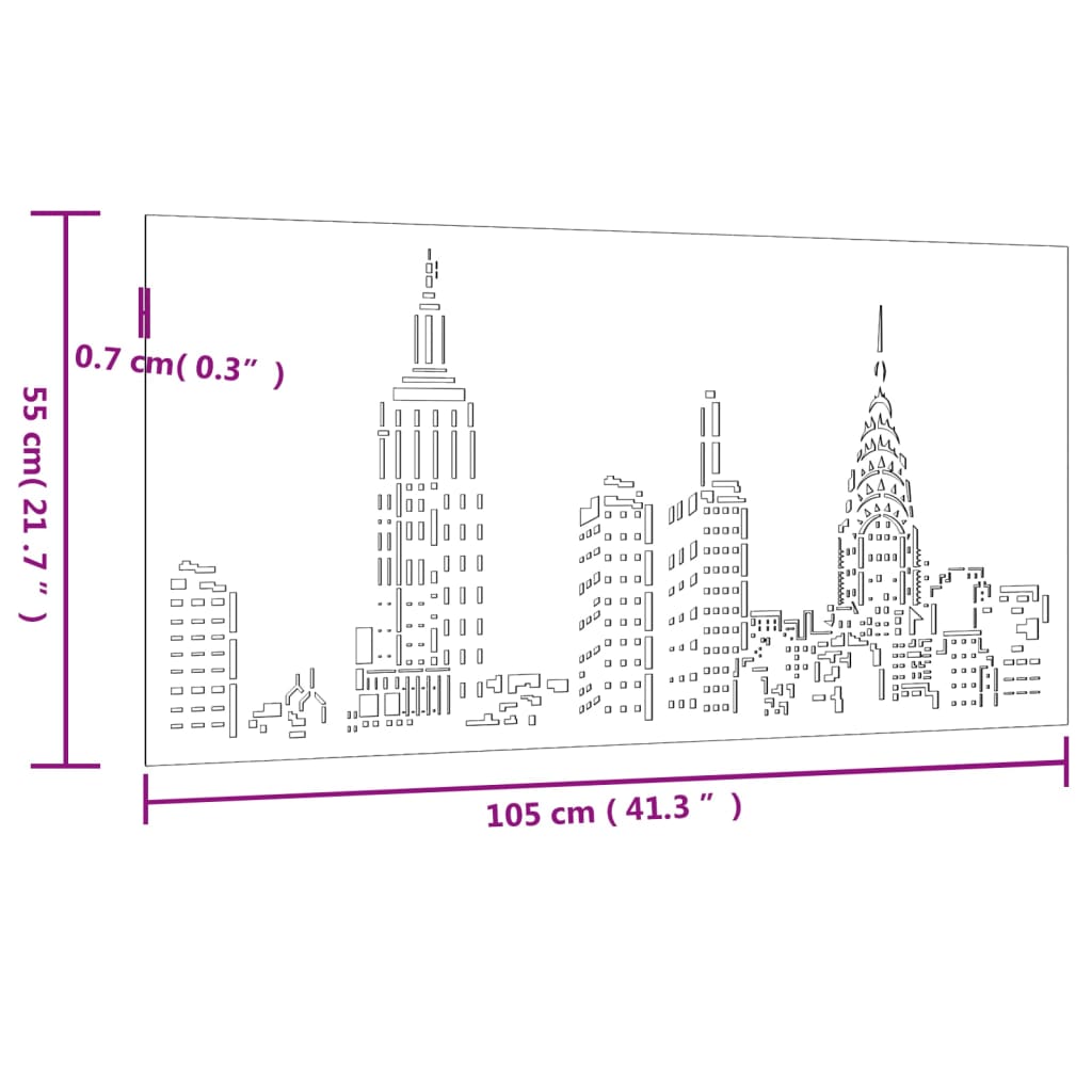 vidaXL udendørs vægdekoration 105x55 cm skyline-design cortenstål