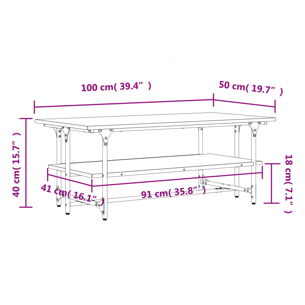 vidaXL sofabord 100x50x40 cm konstrueret træ Grå sonoma-eg