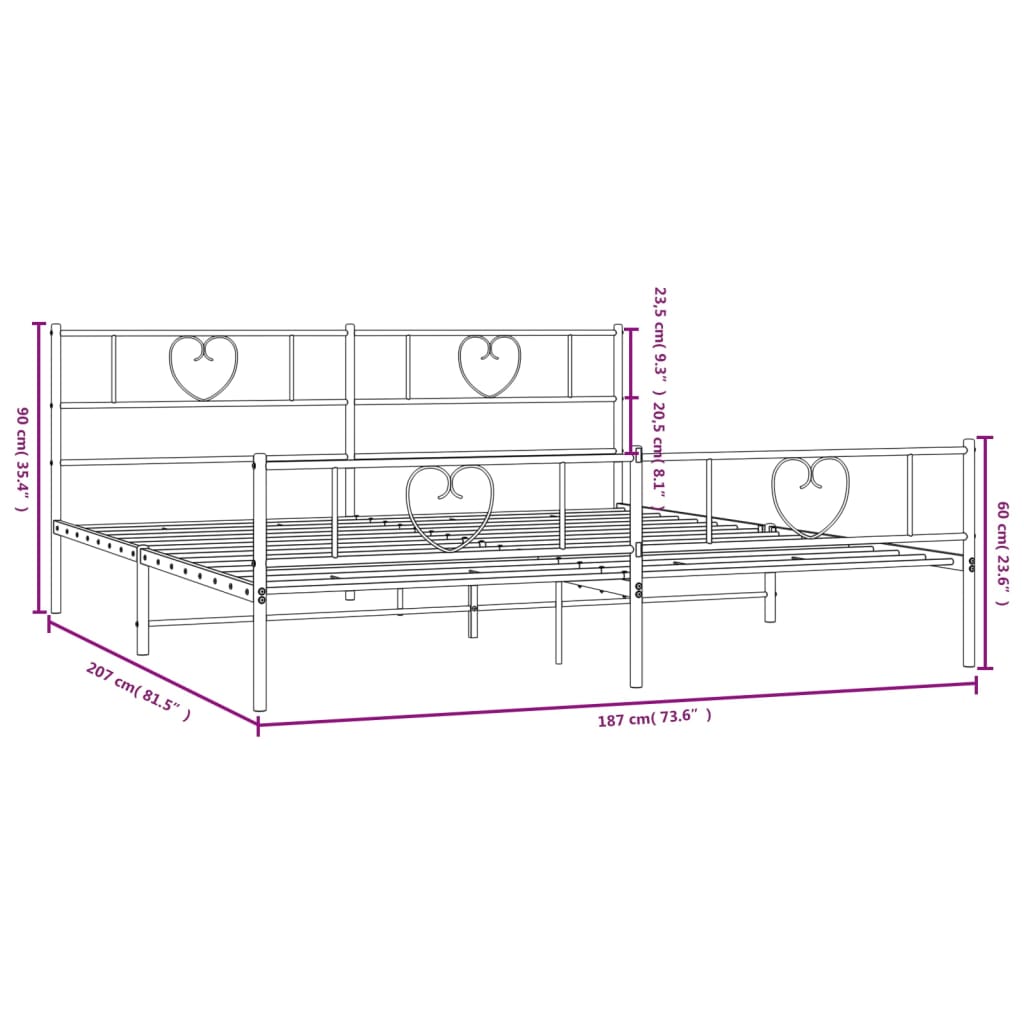 vidaXL sengeramme uden madras med fodgærde 180x200 cm sort