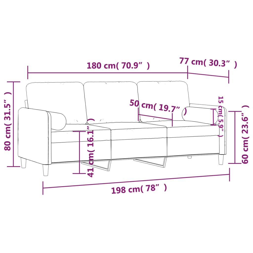 vidaXL 3-personers sofa med pyntepuder 180 cm velour lysegrå