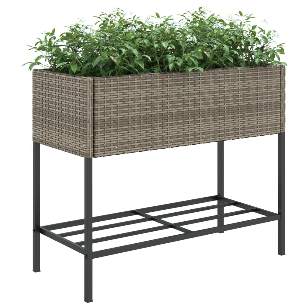 vidaXL plantekasser 2 stk. med hylde 90x40x75 cm polyrattan grå