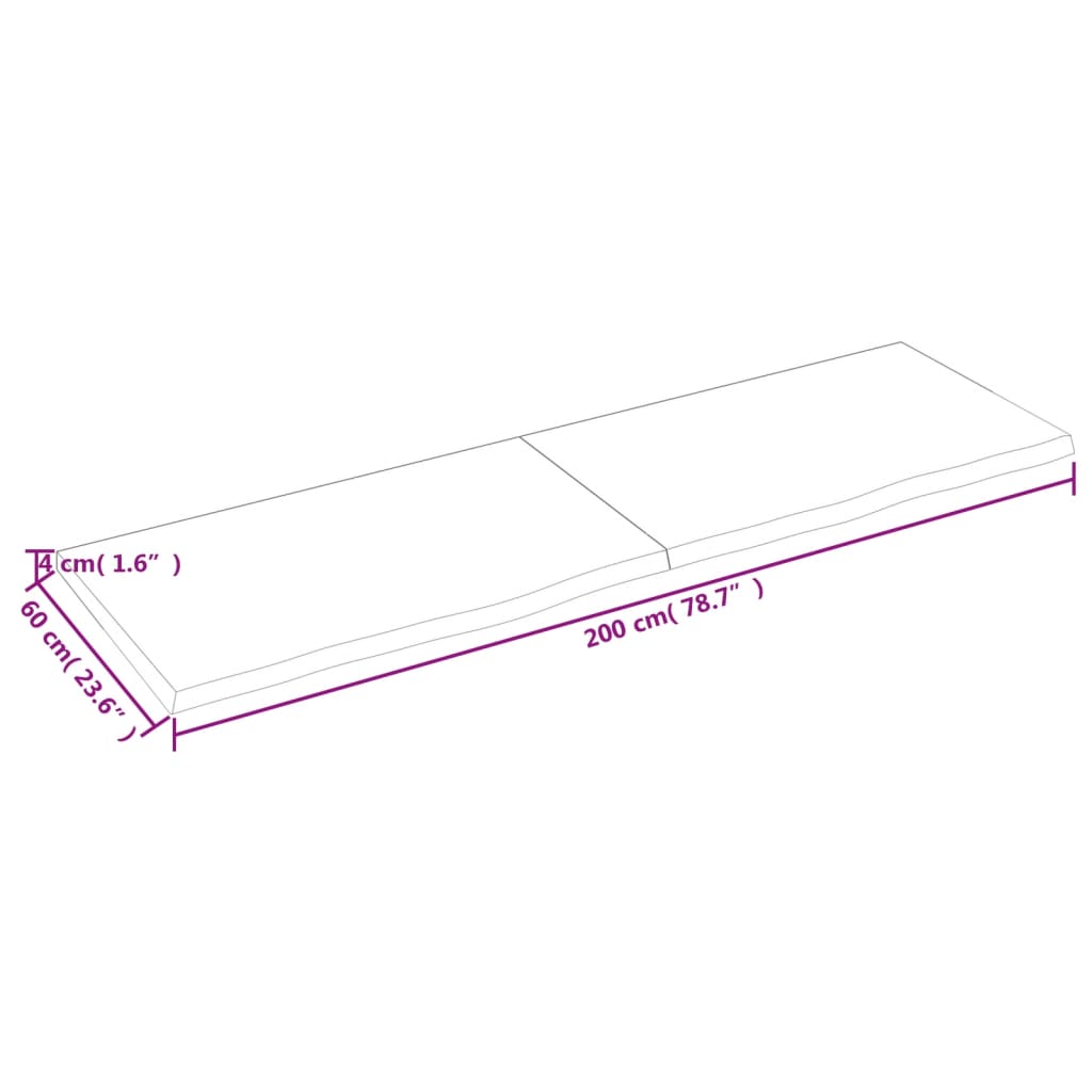 vidaXL væghylde 200x60x(2-4) cm ubehandlet massivt egetræ