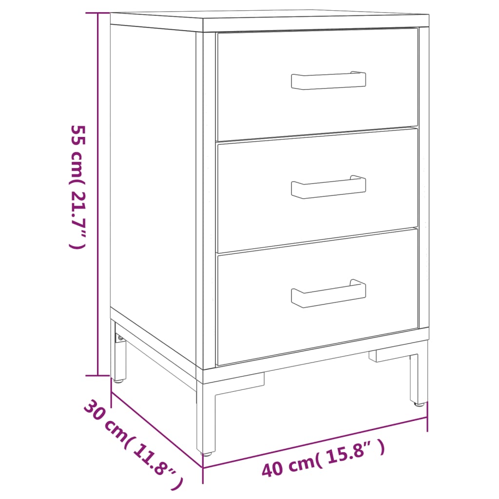 vidaXL sengebord 40x30x55 cm massivt genanvendt fyrretræ sort