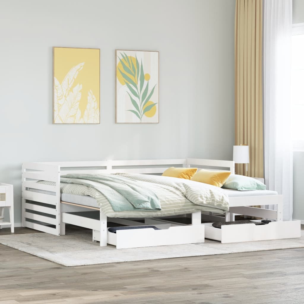 vidaXL daybed med skuffer 90x200 cm massivt fyrretræ hvid