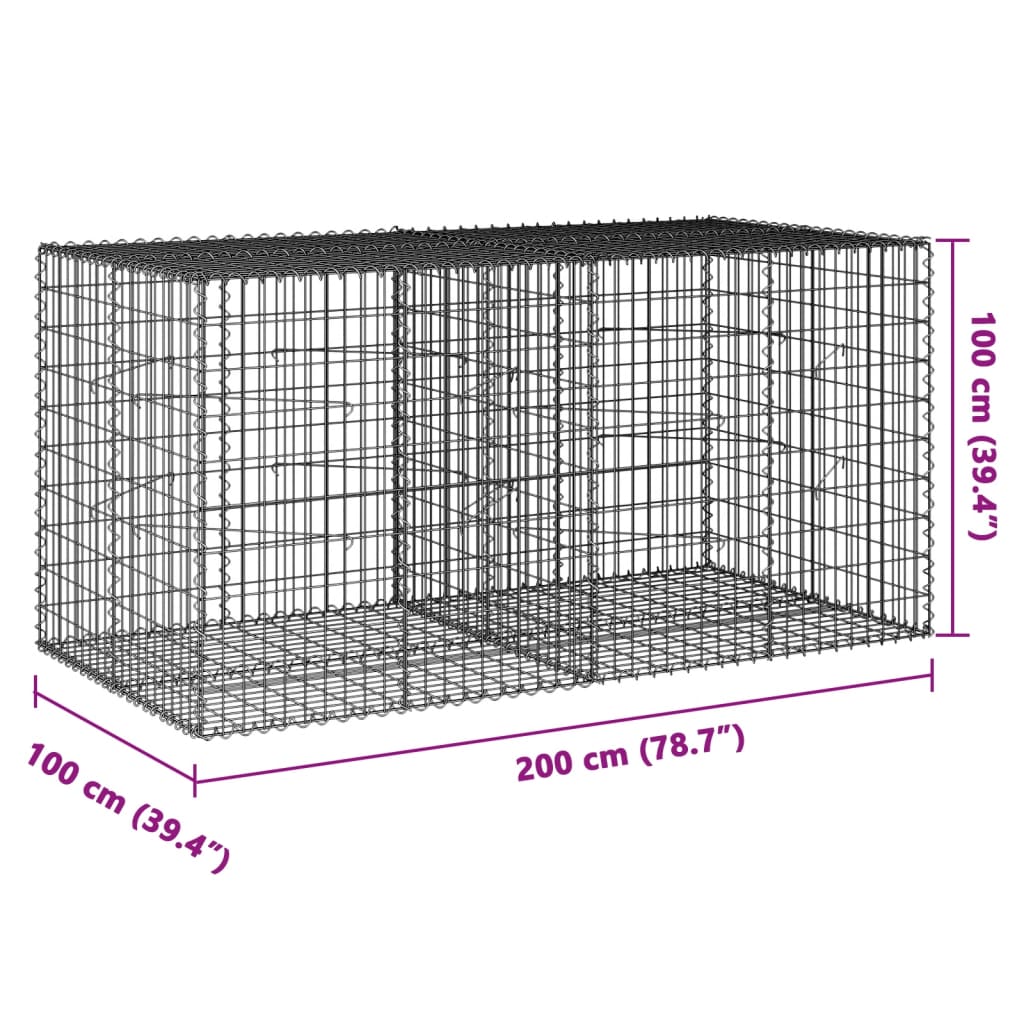 vidaXL gabionkurv med cover 200x100x100 cm galvaniseret jern