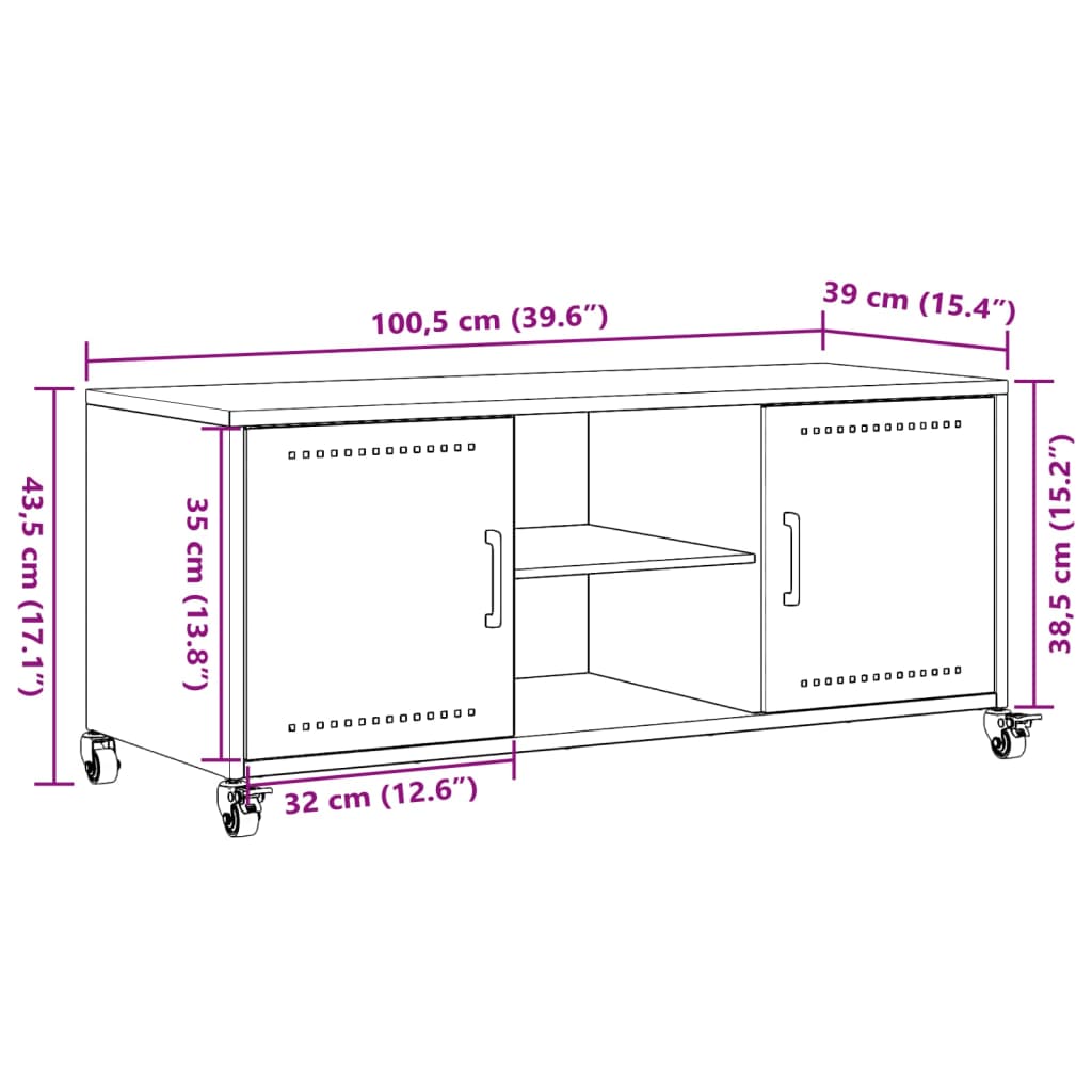 vidaXL tv-bord 100,5x39x43,5 cm koldvalset stål olivengrøn