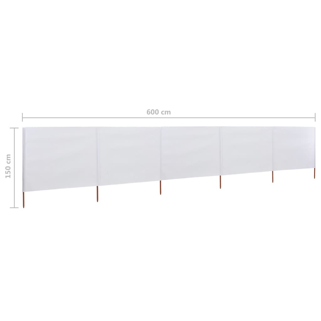 vidaXL 5-panels læsejl 600x120 cm stof sandhvid