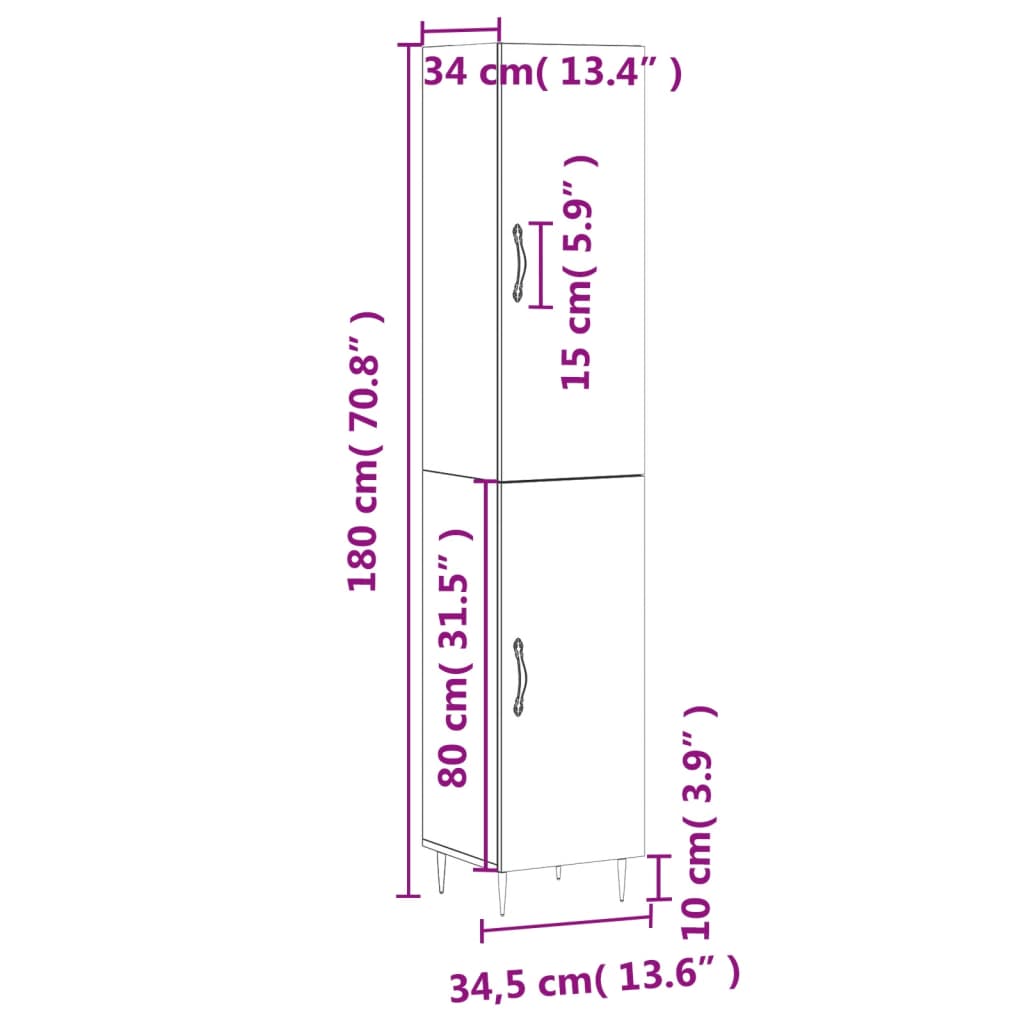 vidaXL skab 34,5x34x180 cm konstrueret træ brun egetræsfarve