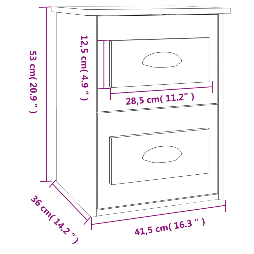 vidaXL væghængte sengeborde 2 stk. 41,5x36x53 cm hvid højglans