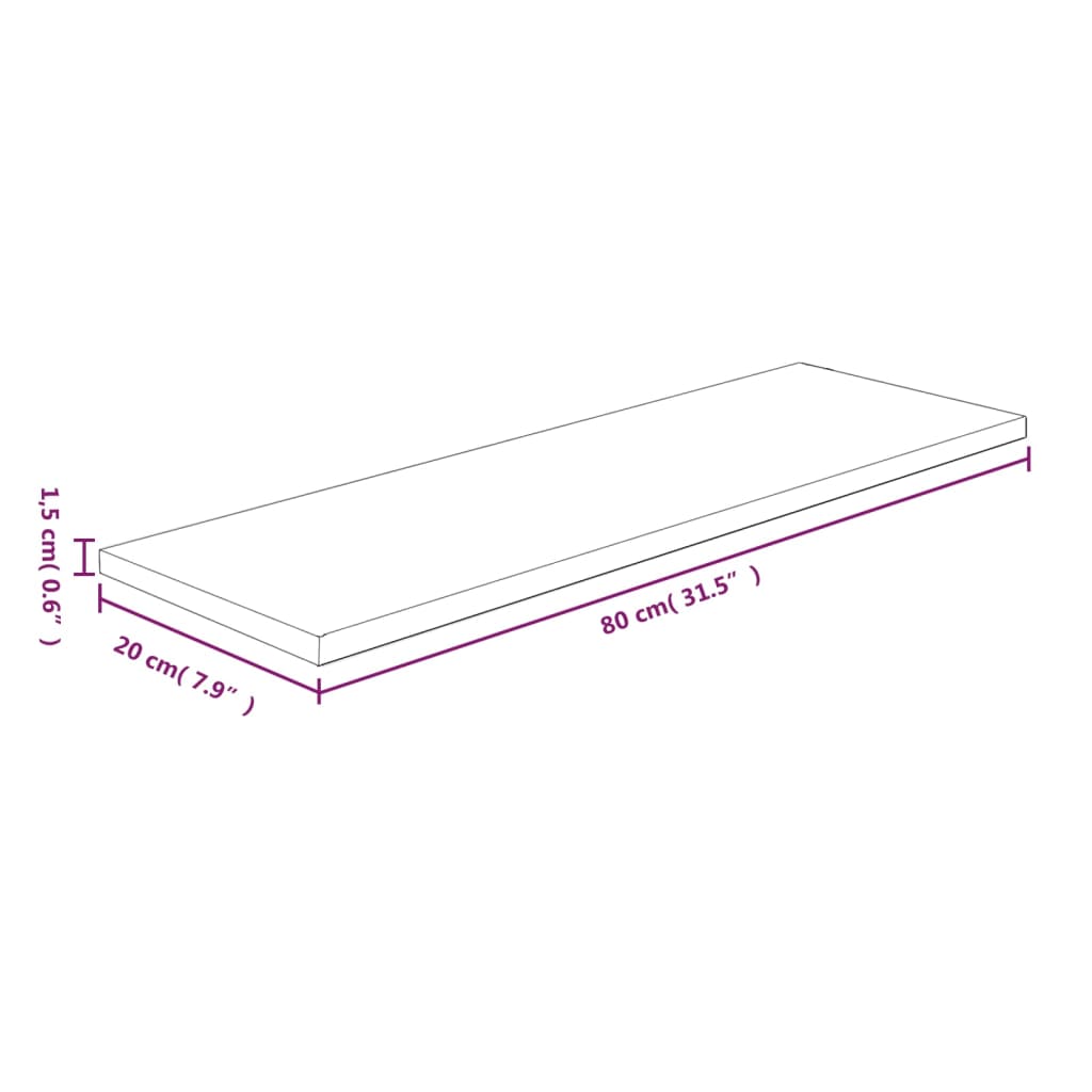 vidaXL hyldeplade 80x20x1,5 cm ubehandlet massivt egetræ