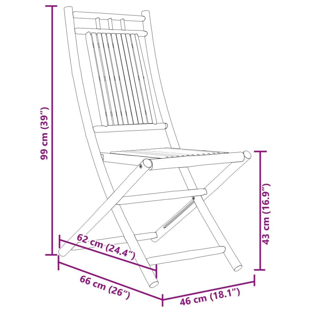 vidaXL foldbare havestole 4 stk. 46x66x99 cm bambus