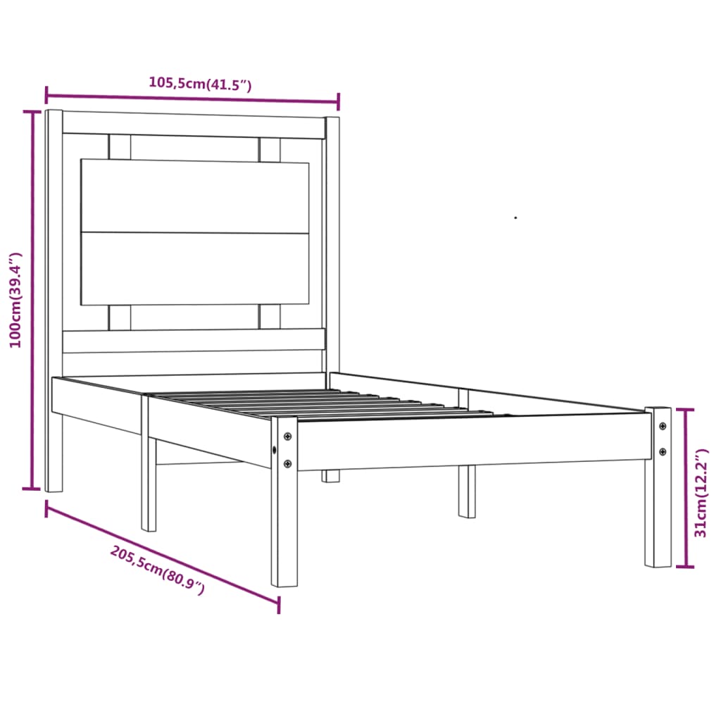 vidaXL sengeramme 100x200 cm massivt træ hvid