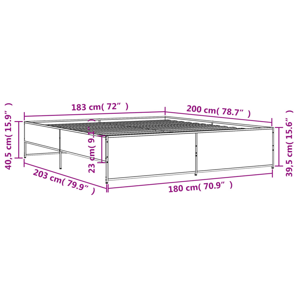 vidaXL sengestel 180x200cm konstrueret træ og metal røget egetræsfarve