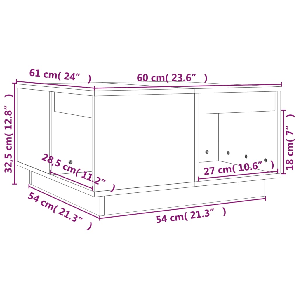 vidaXL sofabord 60x61x32,5 cm massivt fyrretræ gyldenbrun