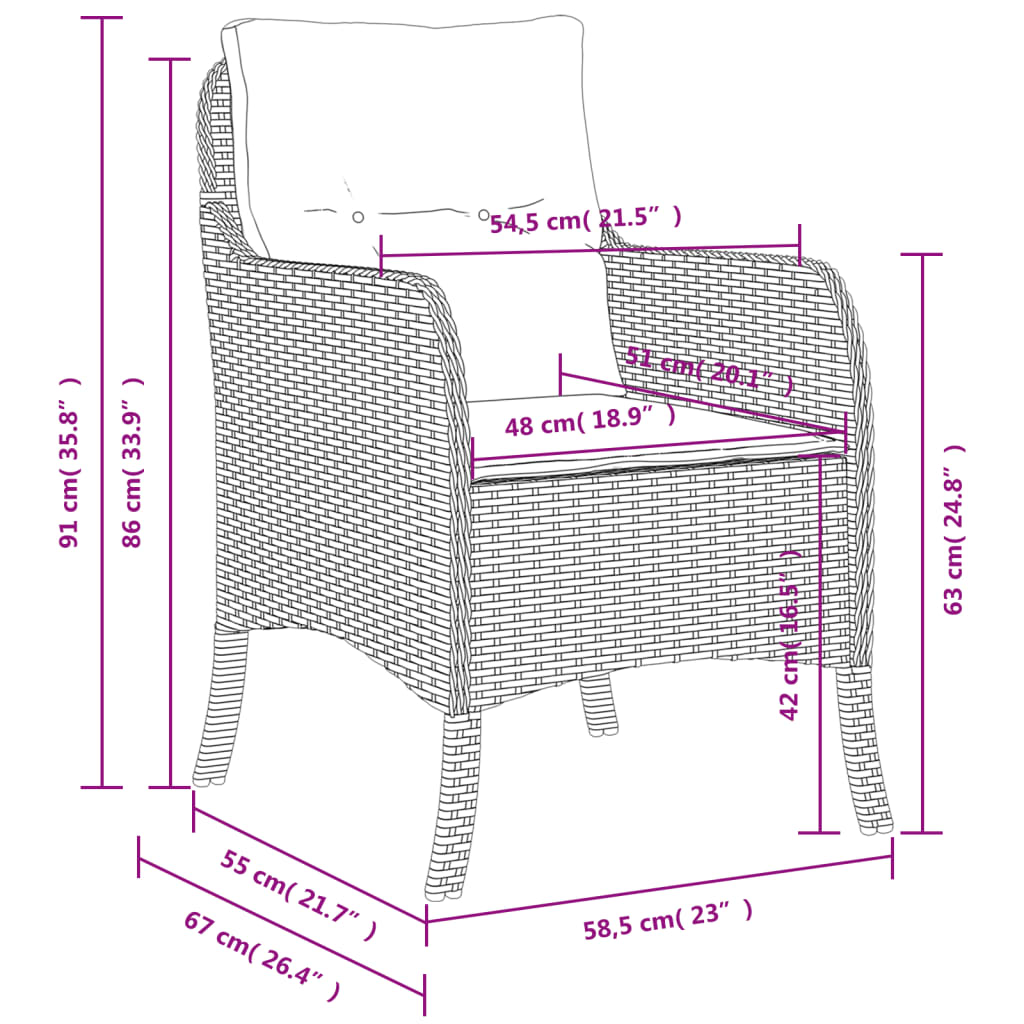 vidaXL havestole 2 stk. med hynder polyrattan lysegrå