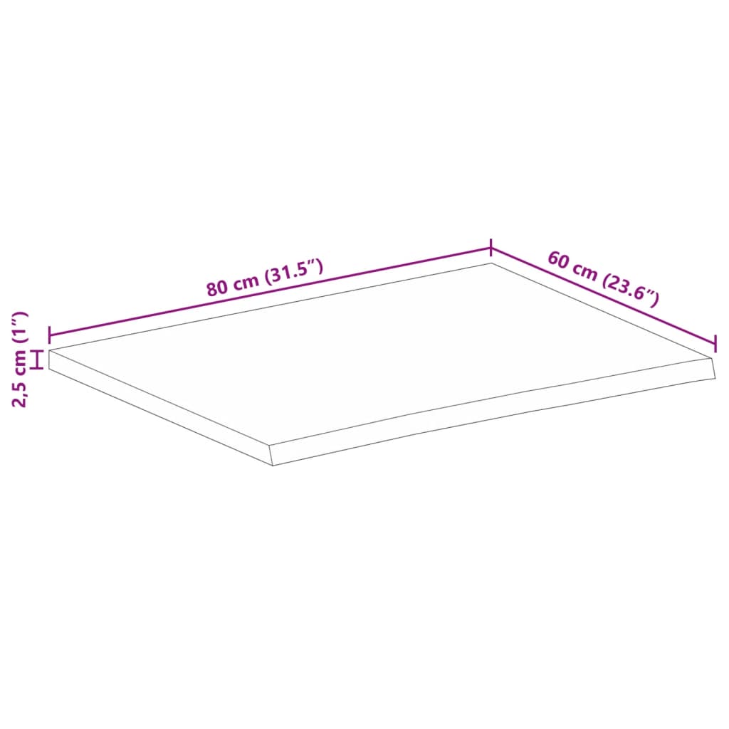 vidaXL bordplade 80x60x2,5 cm naturlig kant massivt mangotræ