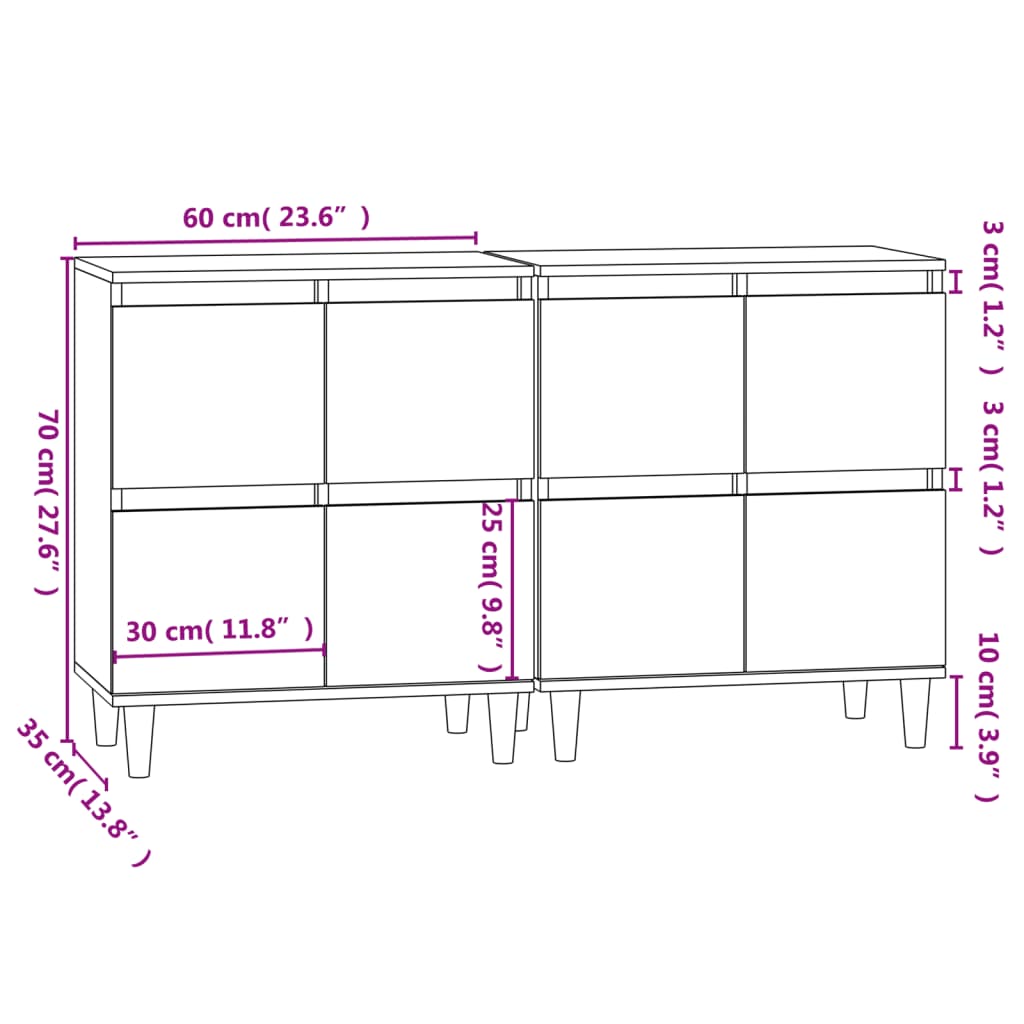 vidaXL skænke 2 stk. 60x35x70 cm konstrueret træ sonoma-eg