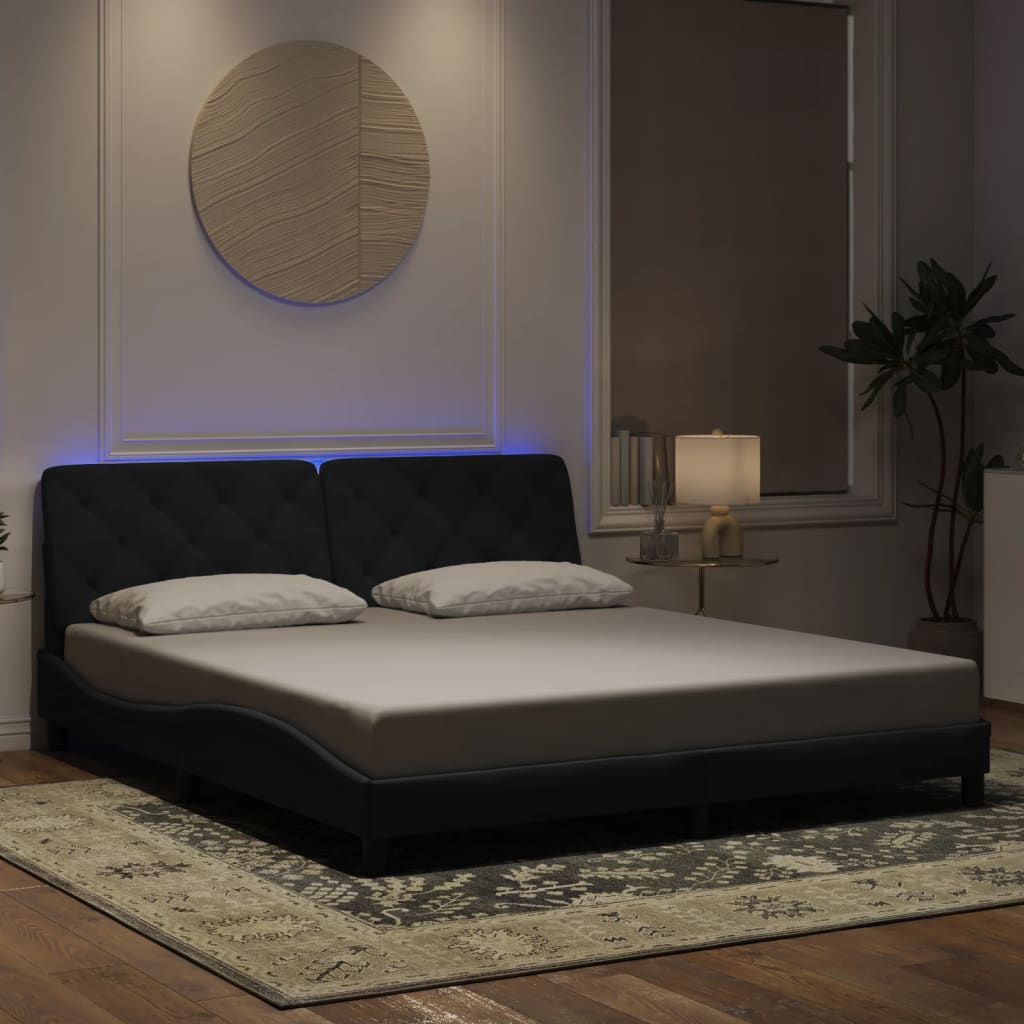 vidaXL sengeramme med LED-lys 180x200 cm velour sort